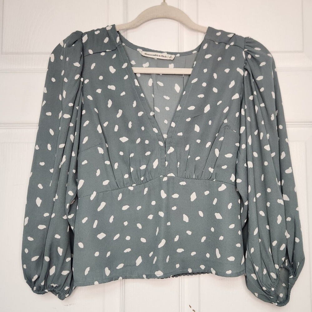 Abercrombie Fitch Womens Small Mint/Sage Green Blouse Peasant Long Sleeve V-Neck